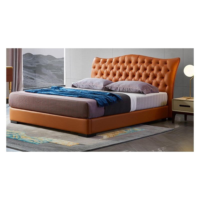 Pomarańczowe łóżko tapicerowane Lines 