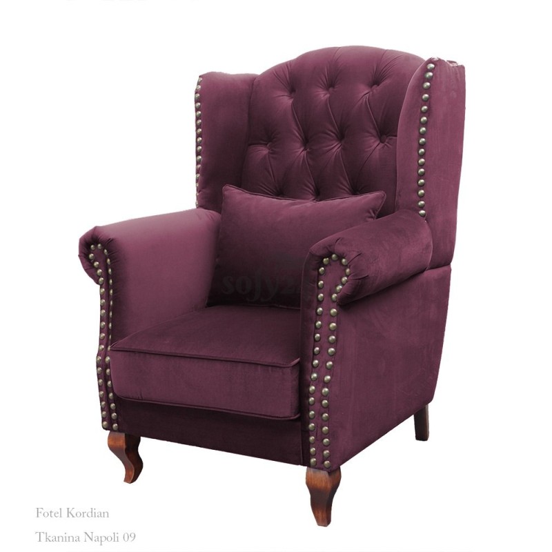 Fioletowy fotel Kordian w tkaninie Napoli 09