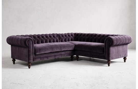 Narożnik chesterfield Soft 300 x 200 cm w wrzosowym welurze na wysokich nóżkach