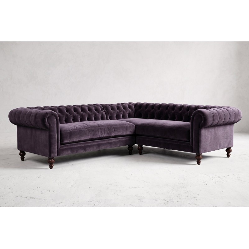 Narożnik chesterfield Soft 300 x 200 cm w wrzosowym welurze na wysokich nóżkach