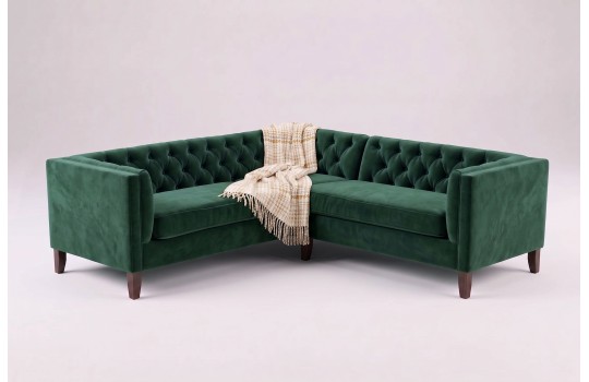 Nowoczesny narożnik chesterfield Salsa 210 x 215 cm w zielonym welurze