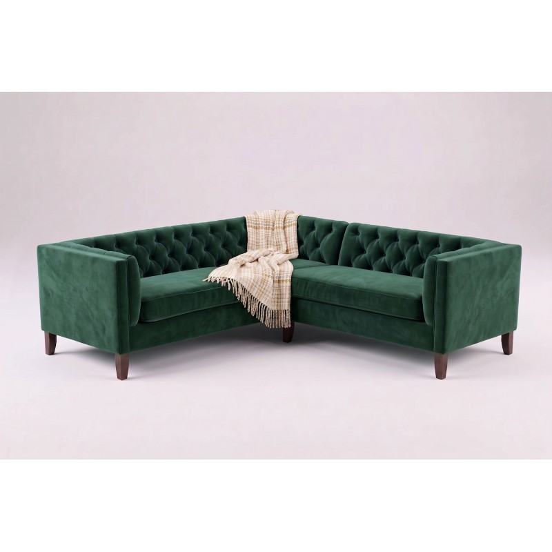 Nowoczesny narożnik chesterfield Salsa 210 x 215 cm w zielonym welurze
