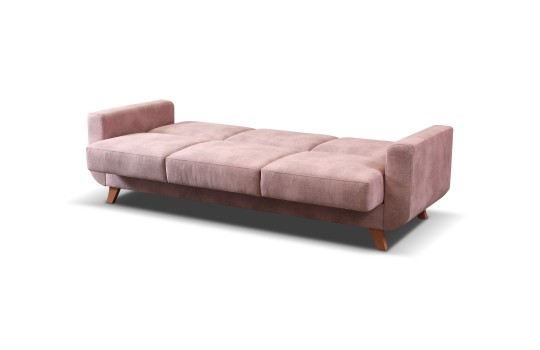 Różowa sofa po rozłożeniu Sanremo