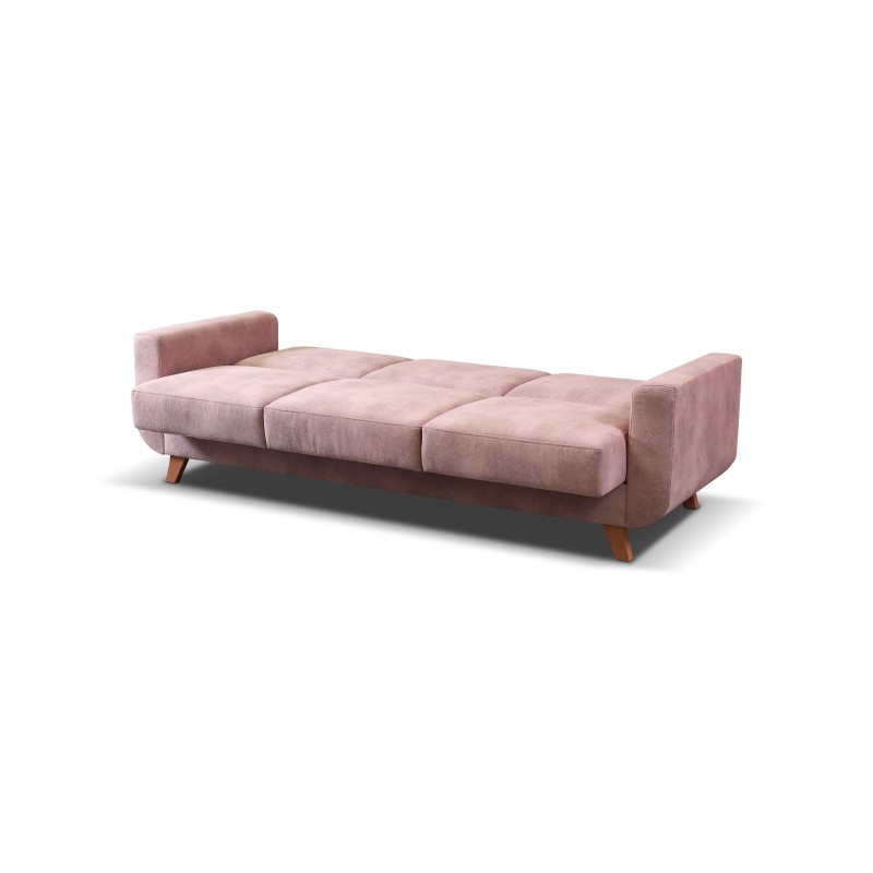 Różowa sofa po rozłożeniu Sanremo