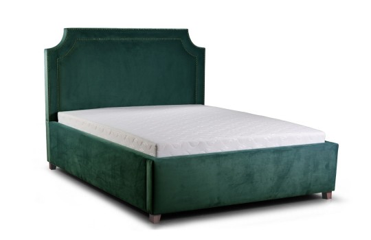 Łóżko tapcierowane w welwetowej tkaninie 