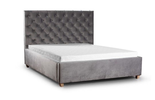 Szare tapicerowane łóżko z pojemnikiem Mondo