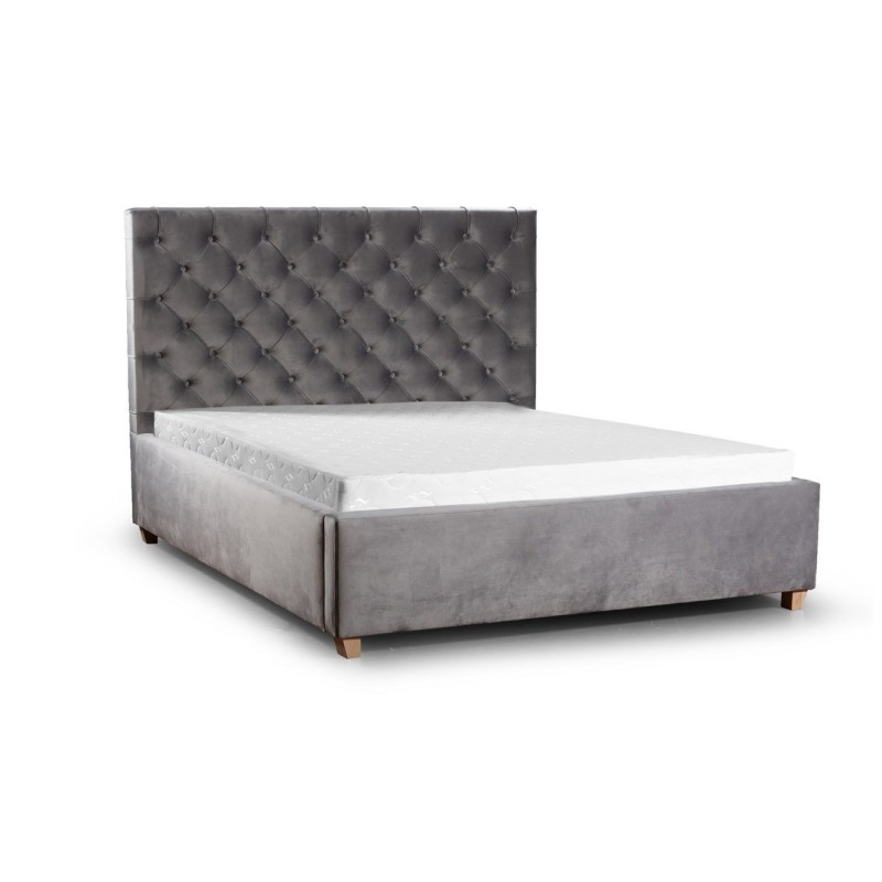 Szare tapicerowane łóżko z pojemnikiem Mondo