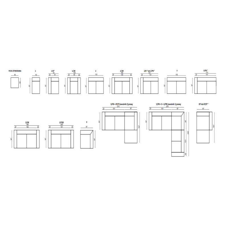 Limnos - wymiary modułów