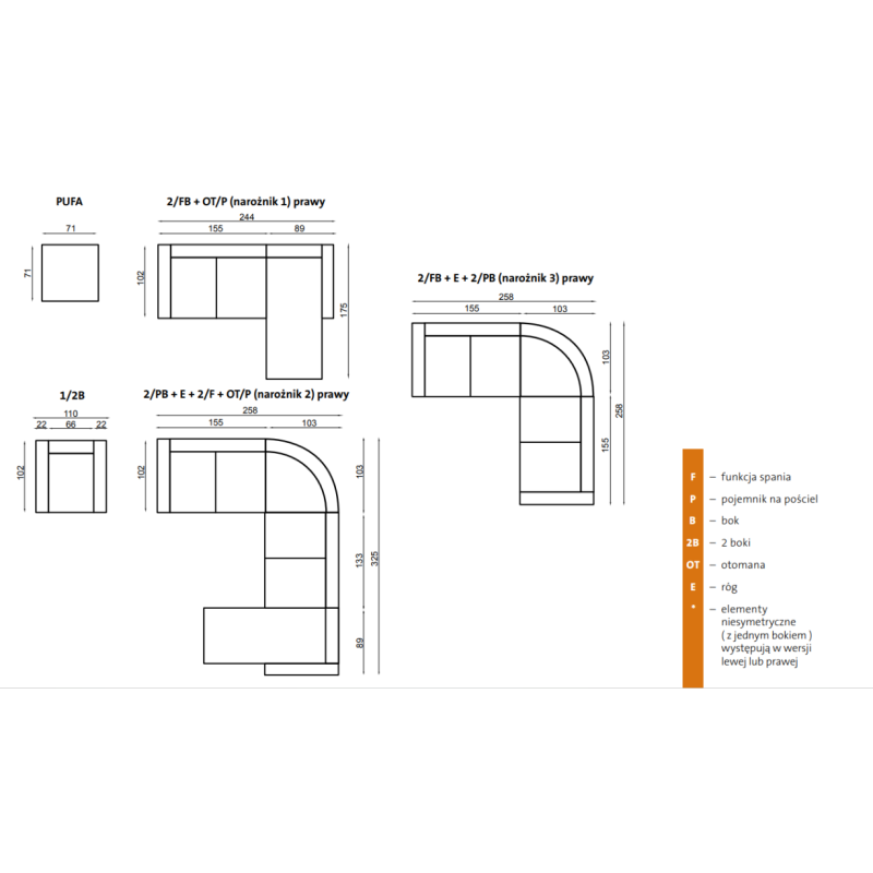 Serifos - wymiary modułów
