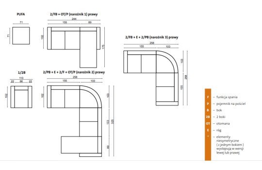 Serifos - wymiary modułów