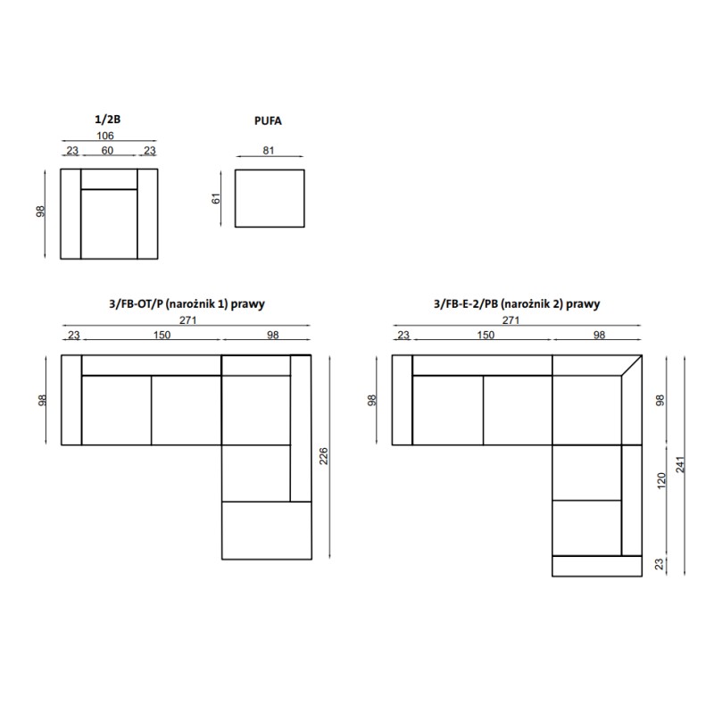 Andros - wymiary modułów