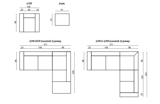 Andros - wymiary modułów