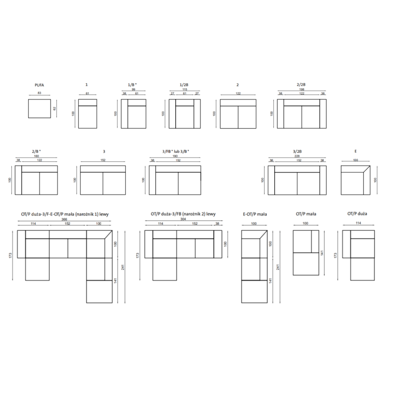 Kefalonia - wymiary modułów