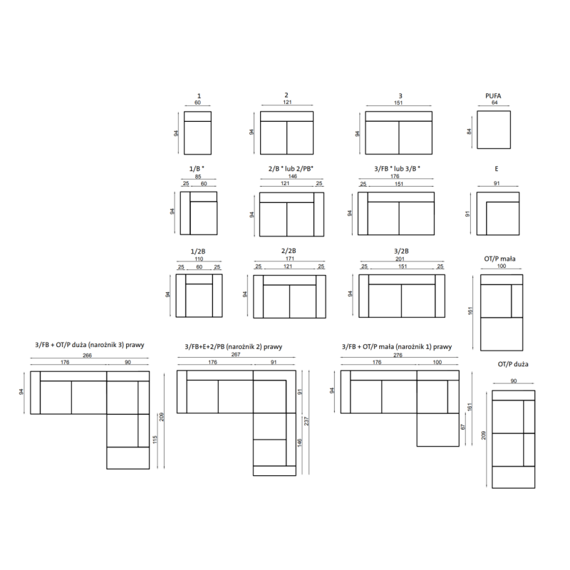 wymiary modułów z kolekcji Spinalonga