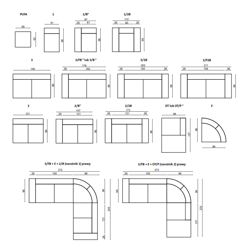 Siros - wymiary modułów