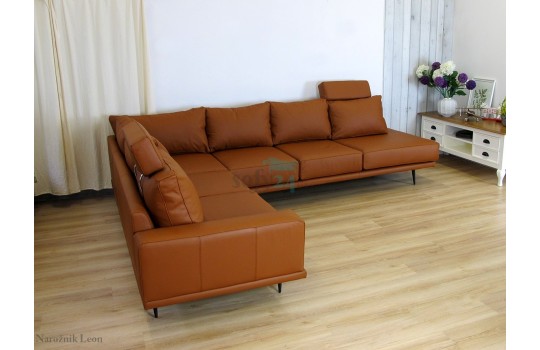 Narożnik w brązowej skórze naturalnej Leon 240x310 cm