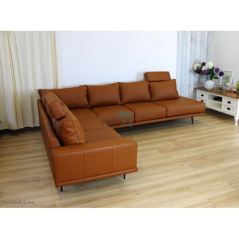 Narożnik w brązowej skórze naturalnej Leon 240x310 cm