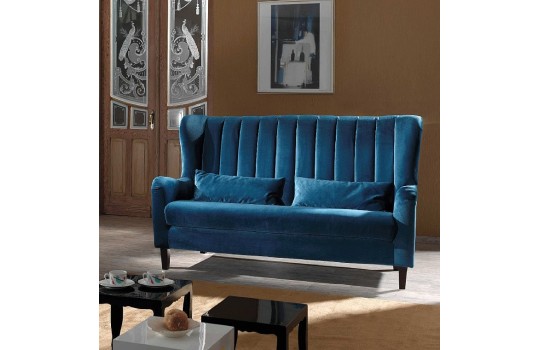 Niebieska pluszowa sofa Pepe 3 osobowa
