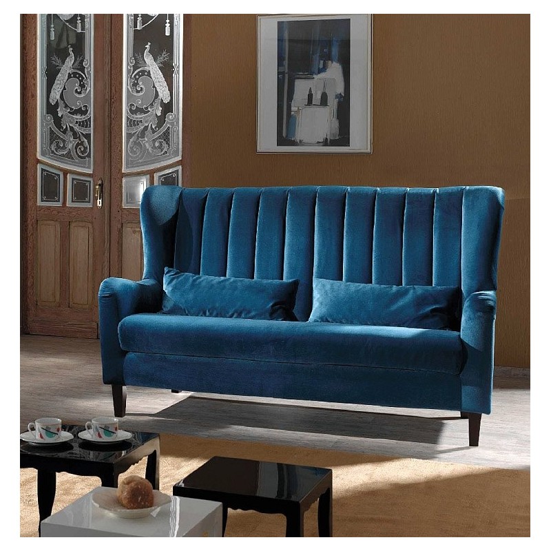 Niebieska pluszowa sofa Pepe 3 osobowa