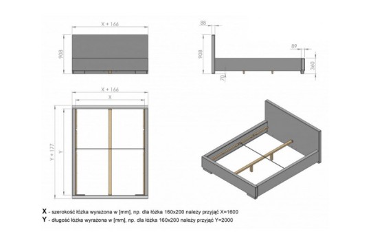 Wymiary i schemat łózka Prince