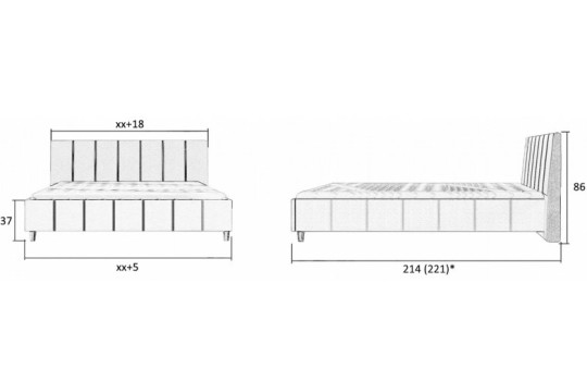 Schemat z wymiarami łóżka Edan 