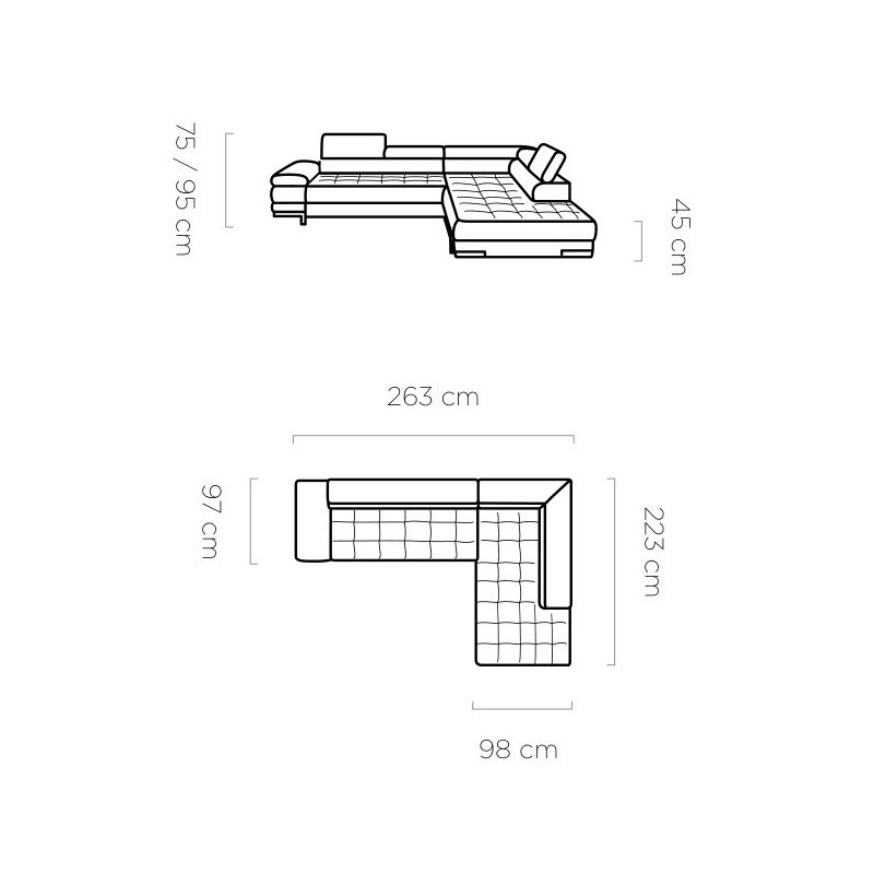 Narożnik Bormio L - Wymiary