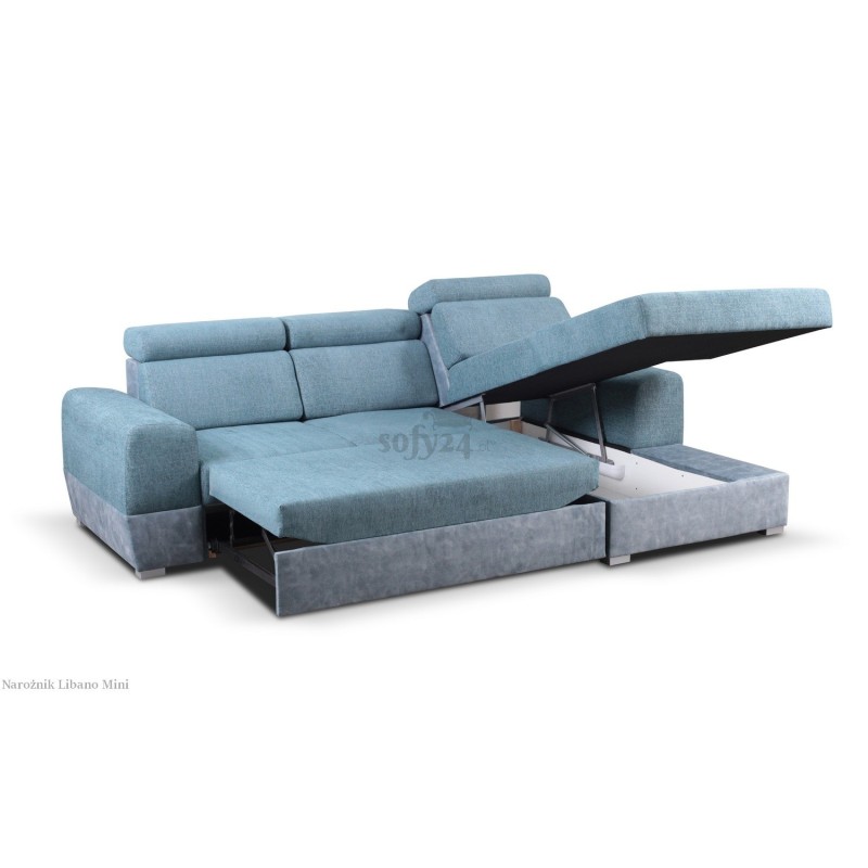 Narożnik z funkcją spania i pojemnikiem na pościel