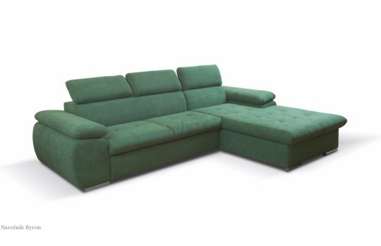 Nowoczesny zielony narożnik Byron 284 x 196 cm, f. spania
