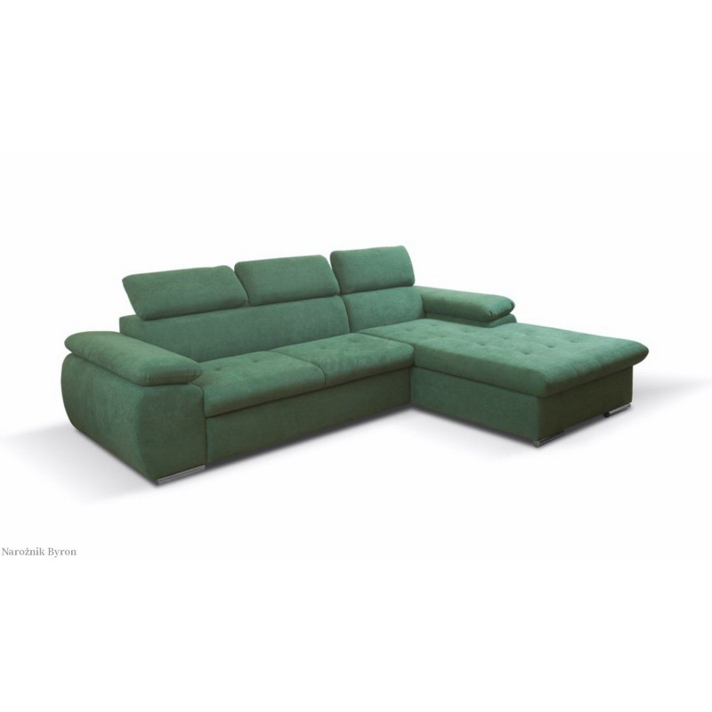Nowoczesny zielony narożnik Byron 284 x 196 cm, f. spania