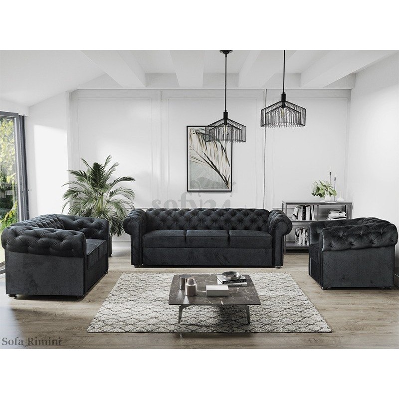 Komplet wypoczynkowy Rimini w czarnej tkaninie 