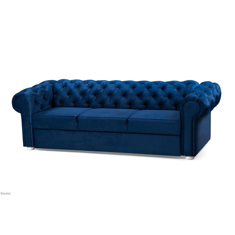 Niebieska sofa chesterfield Rimini 252 cm z f.spania