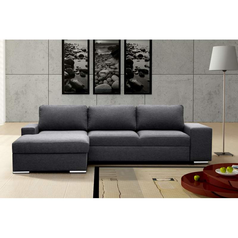 Czarna sofa rozkładana narożna Akra