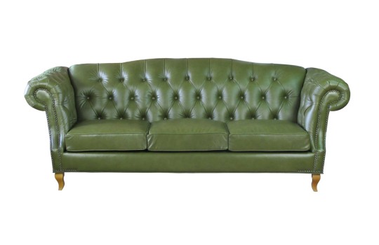 Królewska sofa w zielonej skórze Solano
