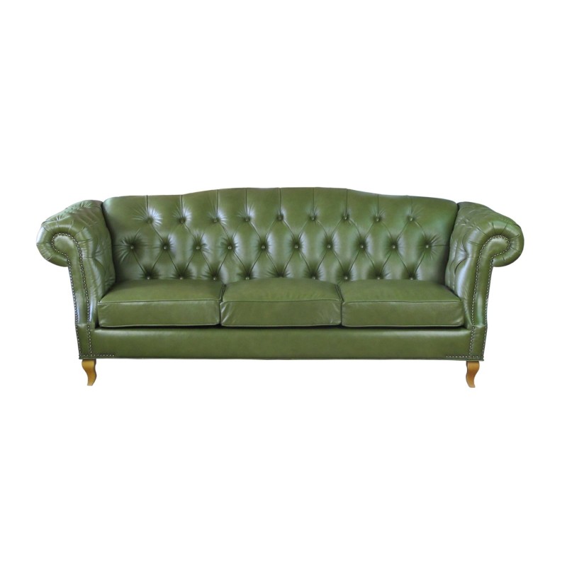 Królewska sofa w zielonej skórze Solano