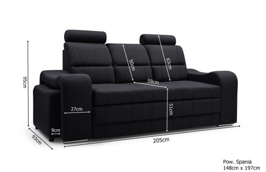 Sofa Marcel 205 cm - wymiary