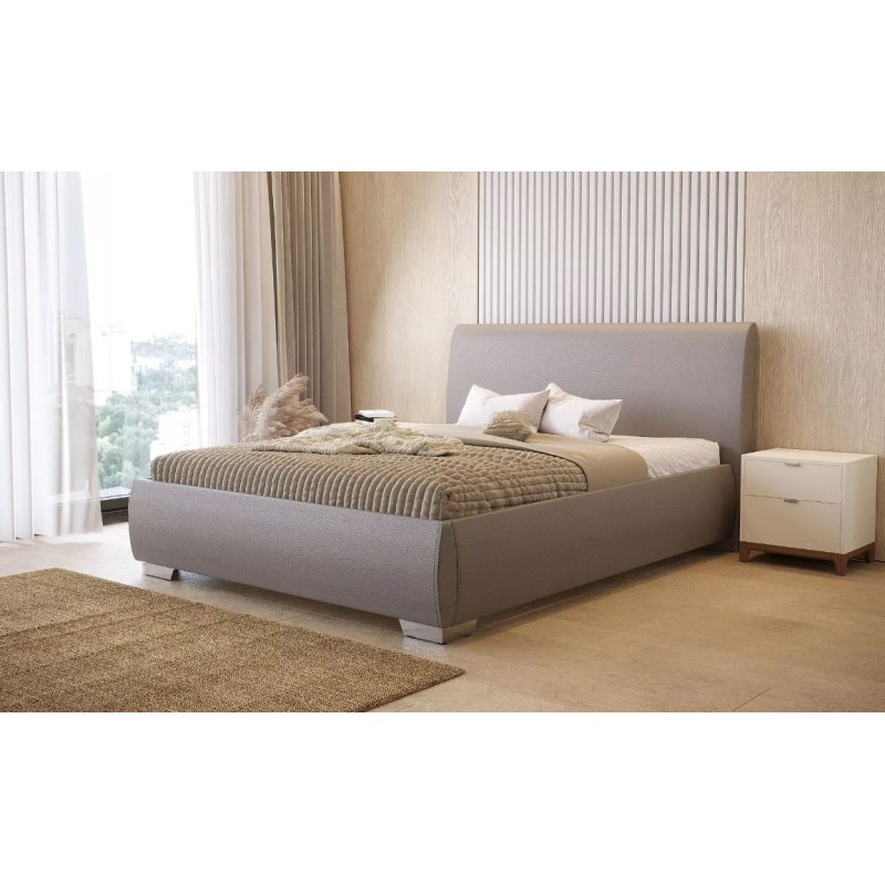 Szare łóżko tapicerowane 