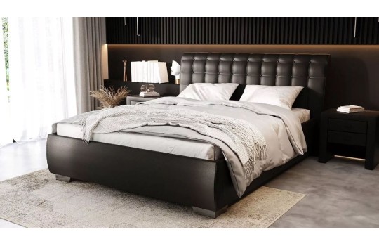 łóżko w czarnej ekoskórze 