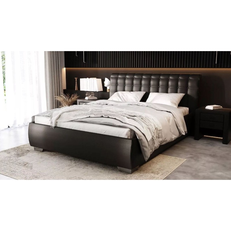 łóżko w czarnej ekoskórze 