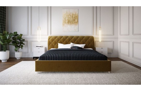 łóżko z zawiniętym zagłówkiem