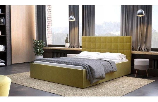 łóżko z przeszyciami na zagłówku 