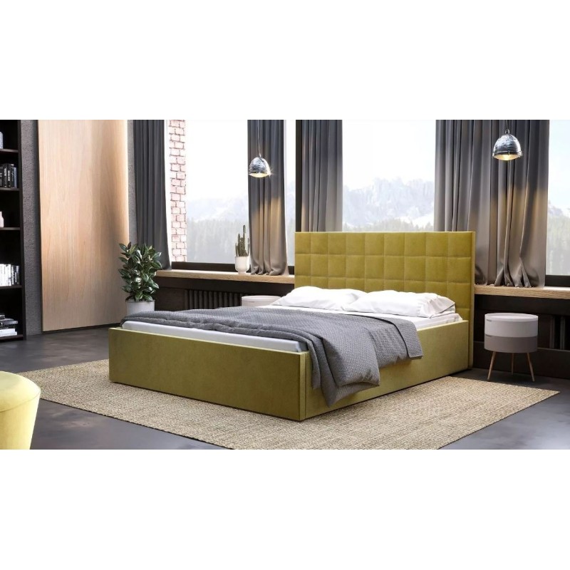 łóżko z przeszyciami na zagłówku 