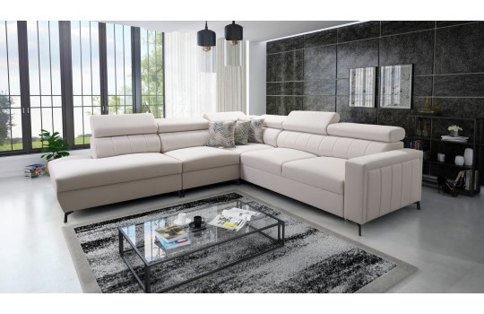 narożnik kremowy z funkcją spania 