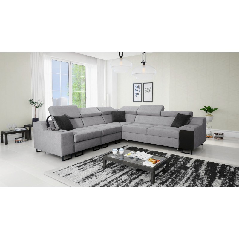 Sofa narożna do salonu w szarościach 