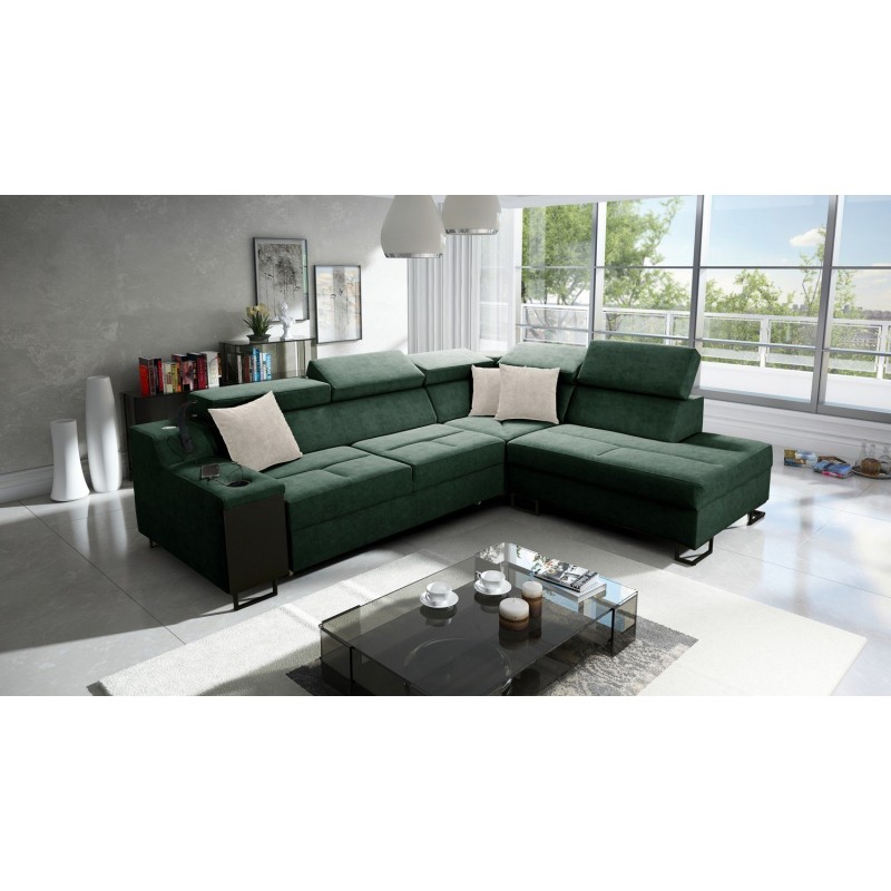 sofa do salonu w butelkowej zieleni