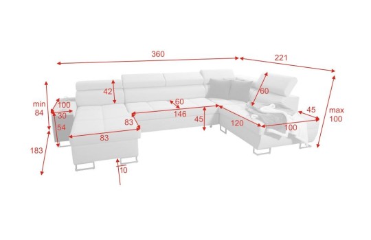 Narożnik Temida VI 183xx360x221cm - z barkiem 