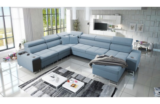 Duża sofa w kolorze niebieskim 