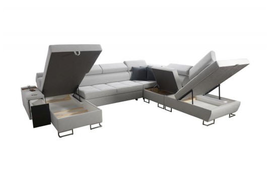 Narożnik z podnoszonymi pojemnikami na pościel 