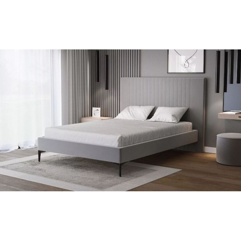 Szare wysokie łóżko 