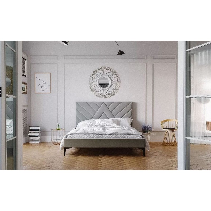 Łóżko szare na wysokich nóżkach 