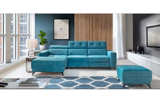 Narożnik w błękitnej tkaninie 